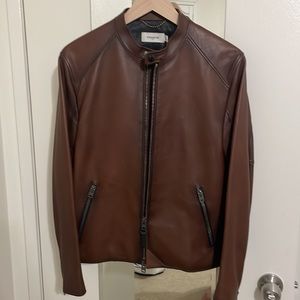 Coach New Icon Racer Jacket Dark Saddle Lamb Sheep Leather IT 46 US 36 Brown